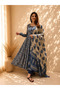 Blue & Beige Floral Printed Viscose Anarkali Suit Set - ALV2300 | Blue & Beige-Size:XL-42-Inches - 3