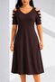 Women's Short Sleeve V-Neck Viscose Midi Dress with Stripe Detail on the Shoulders - 2