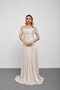 Beige strapless boat neck stone embellished asymmetrical evening dress - 2