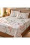 Turkish Style King Size Flat Bedsheet Set, 3 Pieces, 260 x 240 cm, 1 Flat Sheet and 2 Pillowcases (Ivory with Coral Peach) - 4