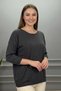 Women's Dark Gray Boat Neck Lycra 100% Cotton Yarn Thin Knitwear Blouse - 5