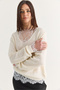 Women's Cream 2 Piece Lace Blouse and V-Neck Oversize Knitwear Sweater Set Tk261156 60286726 - 4
