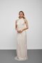 Ecru halter neck sequin embellished beaded evening gown - 3