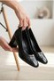 Women's Patent Leather Look Thick Block Heeled Classic Office Shoes - 3
