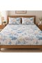 Turkish Style King Size Flat Bedsheet Set, 3 Pieces, 260 x 240 cm, 1 Flat Sheet and 2 Pillowcases (Ivory with Sky Blue) - 3