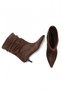 Women's Brown Suede Gathered Pointed Toe 4.5 cm Cat Heel Boots - 4