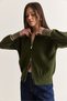 Women's Khaki Striped Shawl Collar Double-Way Zipper Oversize Knitwear Cardigan Th261088 60286728 - 4