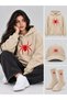 Hooded Oversize Sweatshirt Beige Unisex Set of 3 Hat and Socks