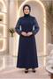 Women's New Season Elegant Stone Embellished Elastic Sleeve Kupra Combed Cotton Dress - 3