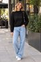 New Season Women's Openwork Knitted Patterned Crew Neck Long Sleeve Relaxed Fit Knitwear Sweater - 4