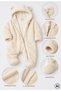 Baby Plush Astronaut Jumpsuit Cream Color Hooded Eared Footed Winter Wear - 3