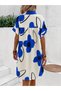 Women's Short Sleeve Collared Floral Patterned Short Single Jersey Dress - 4