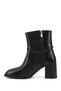 Women's Black Zippered Thick Heeled Boots - 6