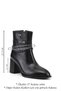 Women's Black Zippered Thick Heeled Boots - 3