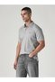 Men's Gray Textured Ribbed Polo T-Shirt 004Lx-0012