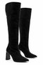 Women's Black Suede Pointed Toe Over-The-Knee Thick Heeled Boots