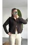 Women's Brown Reversible Zippered High Collar Wool Knitwear Cardigan Sweater