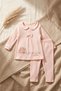 Mila Bebe Collared Ribbed Cotton Salmon Baby Girl Set - 2-Piece Top and Bottom Set with Hedgehog and Bow Detail