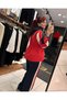 Nox Women's Dark Blue Red Color Block Hooded Zippered Track Suit Set - 3