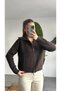 Women's Brown Reversible Zippered High Collar Wool Knitwear Cardigan Sweater - 3