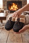 Pack of 3 Women's Fur-Lined Suede House Slippers, Winter Comfort Slippers with Lace-Up and Stitching Details - 7