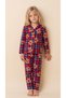 Plaid Teddy Bear Patterned Suede Girls' Front Buttoned Long Sleeve Pajama Set - 3