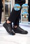 Rubber Sole Lace-Up Sneaker Black Genuine Leather Men's Casual Shoes Hz0795-510 - 3