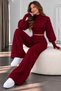 Women's Finger-Loop Ribbed Knitwear Set – Turtleneck Crop Sweater, High-Waisted Wide-Leg Pants, 2-Piece Knitted Set - 4