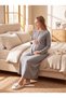 New Season Smoked Winter Square Patterned Shawl Collar Full Length Easy Breastfeeding Design Long Sleeve Maternity Nightgown Set - 3