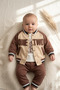 Baby Brown College Jacket 3-Piece Set - Embroidered Cotton Joggers and Printed T-Shirt Combination
