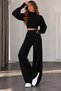 Women's Finger-Loop Ribbed Knitwear Set – Turtleneck Crop Sweater, High-Waisted Wide-Leg Pants, 2-Piece Knitted Set