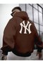 Men's Brown Front Back NY Printed Hooded Sweatshirt