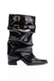 Zuno Black Patent Leather Buckle Drawstring Women's Boots - 4