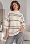 Women's Half Turtleneck Striped Loose Oversize Knitted Sweater 8772.Jazz