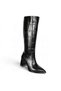 Women's Black Shiny 7cm Thick Heel 38cm Leg Length 29cm Calf Width Buckle Heeled Boots - 2