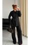 Premium Wool Effect Striped Blazer Jacket with Tie Detail - Loose Pants 2-Piece Set - 4
