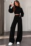 Women's Finger-Loop Ribbed Knitwear Set – Turtleneck Crop Sweater, High-Waisted Wide-Leg Pants, 2-Piece Knitted Set - 4