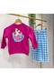 Girl's Printed Sweatshirt and Blue Plaid Wide-Leg Pants Set 3 Yarns Without Thread 2-8 Years Old - 4