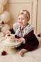 Baby Girl Velvet Dress with Lace Collar and Vintage Brooch, Birthday Wedding Special Occasion Holiday Dress - 2
