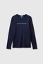 Women's navy blue 100% cotton regular fit ribbed long sleeve t-shirt