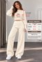 Women's Finger-Loop Ribbed Knitwear Set – Turtleneck Crop Sweater, High-Waisted Wide-Leg Pants, 2-Piece Knitted Set - 3