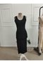 Women's Strappy Deep Round Neck Backless Midi Diver Dress - 6