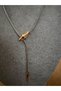 Tuelataki/ Women's Silver Color Gold Detailed Snake Figured Y Necklace - 3