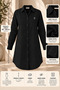 Women's Embroidered Black Linen Hijab Tunic Shirt Slim Fit Cotton Soft Textured 95-100 cm Code:Jsw26-Ktg - 7