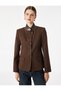 Women Brown Plain High Neck Long Sleeves Jacket - 2