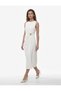 Women White Plain Round Neck Sleeveless Dress - 2