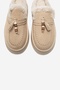 Dursley Beige Suede Genuine Leather Fur Tasseled Women's Slippers - 4