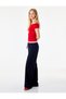 Women Red Plain Cold Shoulder Short Sleeves Top - 3