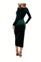 Women's Long-Sleeve Double-Breasted Neck Gathered Waist Midi Velvet Dress - 4