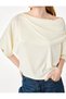 Women Cream Plain Off-Shoulder Short Sleeves Top - 5